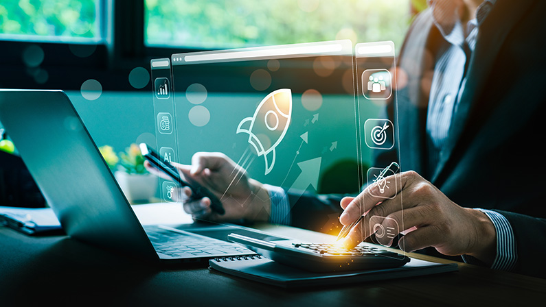 Global tech startup innovates to connect customers worldwide. Emphasizes creativity, resource management for sustainability. Clear leadership, digital marketing. Startup business concept