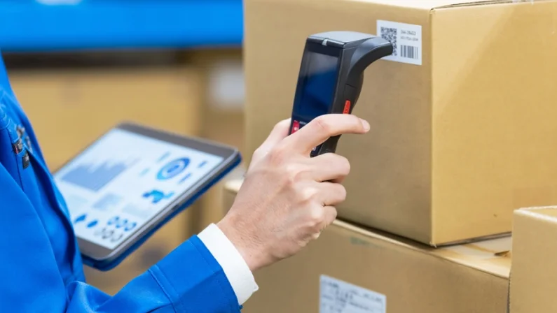 Warehouse management system with barcode reader and tablet PC. Inventory control.